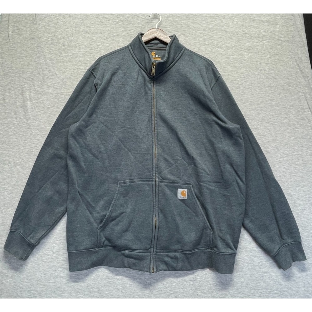 Carhartt Original Fit Sweatshirt Mens XL Heather Gray Cotton Mock Neck Full Zip